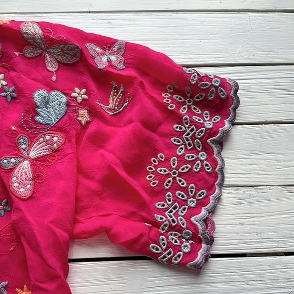 NWT Johnny Was Bellona Short Sleeve Embroidered Blouse Pink size XXS - Picture 8 of 9